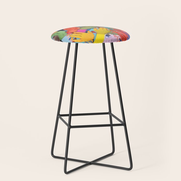 A Hand Is All We Need, Abstract Human Face Community, Humanity People Colorful Concept Positivity Stool