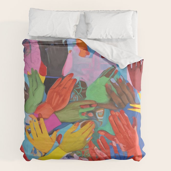 A Hand Is All We Need, Abstract Human Face Community, Humanity People Colorful Concept Positivity Duvet Cover