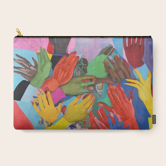 A Hand Is All We Need, Abstract Human Face Community, Humanity People Colorful Concept Positivity Carry All Pouch
