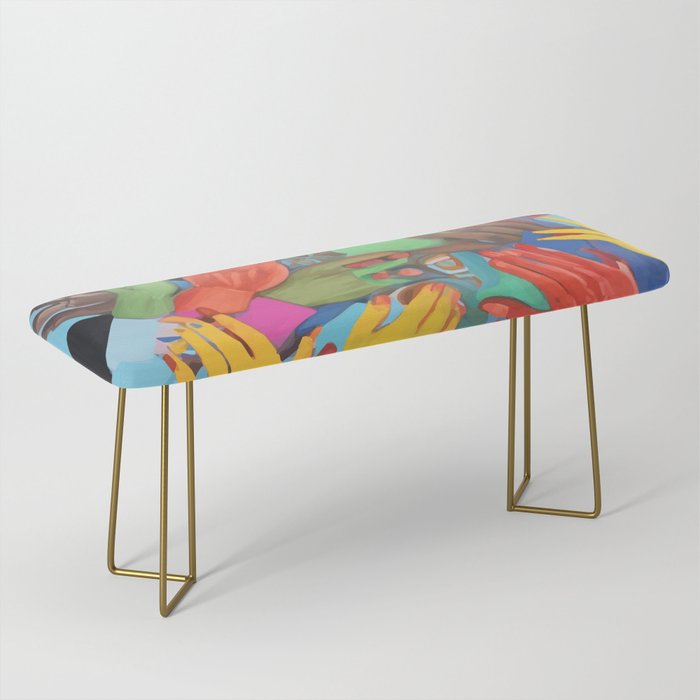 A Hand Is All We Need, Abstract Human Face Community, Humanity People Colorful Concept Positivity Bench