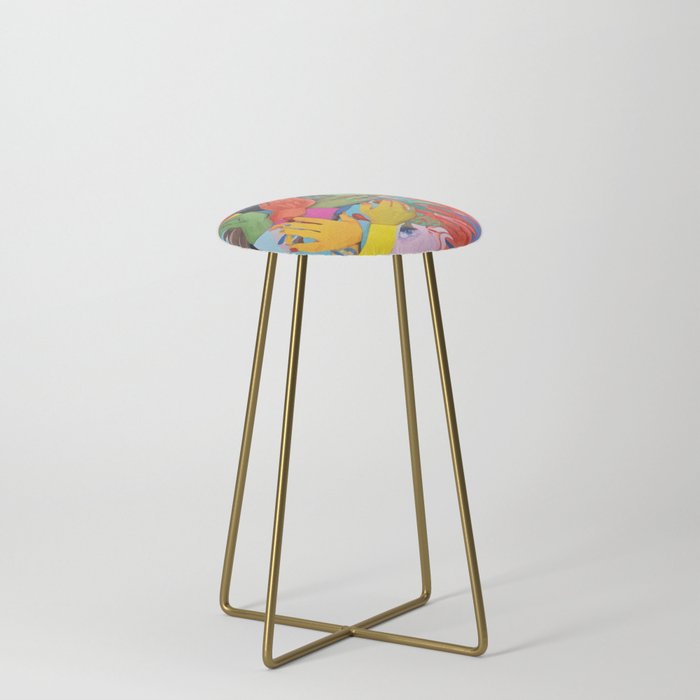 A Hand Is All We Need, Abstract Human Face Community, Humanity People Colorful Concept Positivity Stool