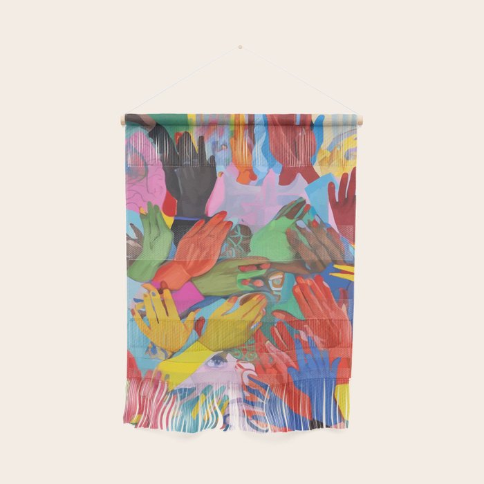A Hand Is All We Need, Abstract Human Face Community, Humanity People Colorful Concept Positivity Wall Hanging