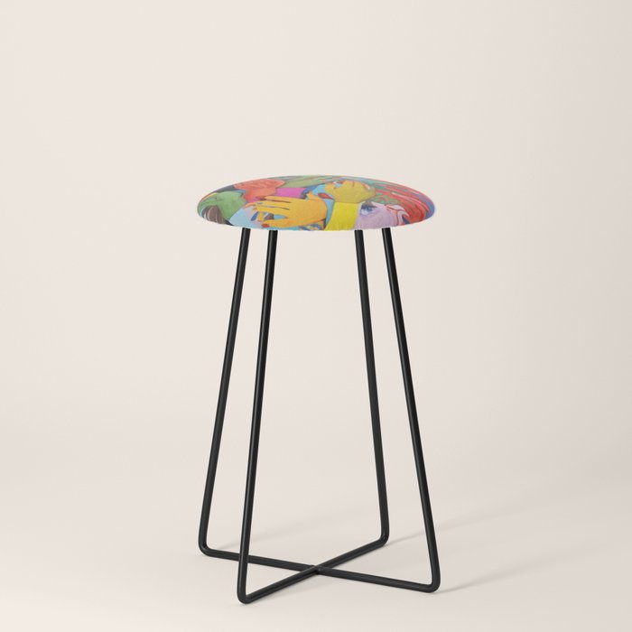 A Hand Is All We Need, Abstract Human Face Community, Humanity People Colorful Concept Positivity Stool