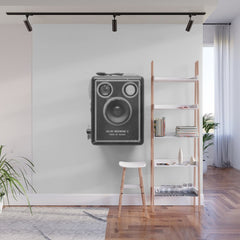 A Kodak Brownie analog vintage camera on a white background  Retro photography in black and white Wall Mural