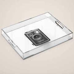 A Kodak Brownie analog vintage camera on a white background  Retro photography in black and white Acrylic Tray
