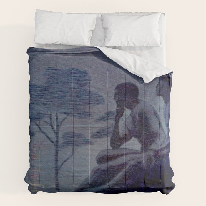 "Give me nights perfectly quiet...and I looking up at the stars" Leaves of Grass by Margaret Cook Comforter
