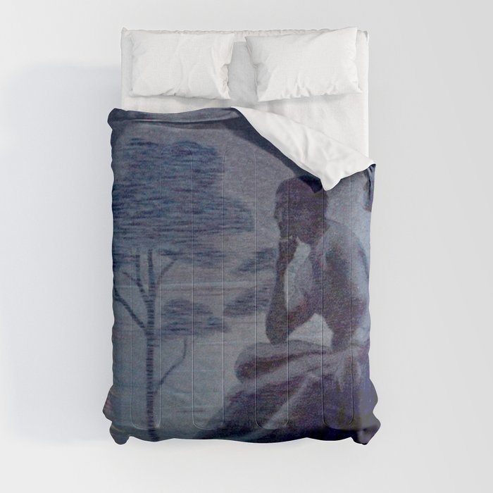 "Give me nights perfectly quiet...and I looking up at the stars" Leaves of Grass by Margaret Cook Comforter