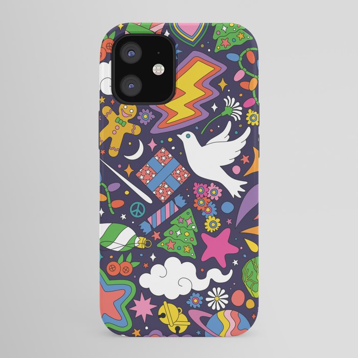 60s 70s psychedelic Modern Christmas Confetti Pattern iPhone Case