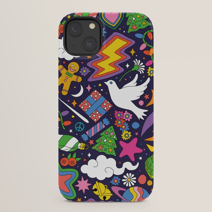 60s 70s psychedelic Modern Christmas Confetti Pattern iPhone Case