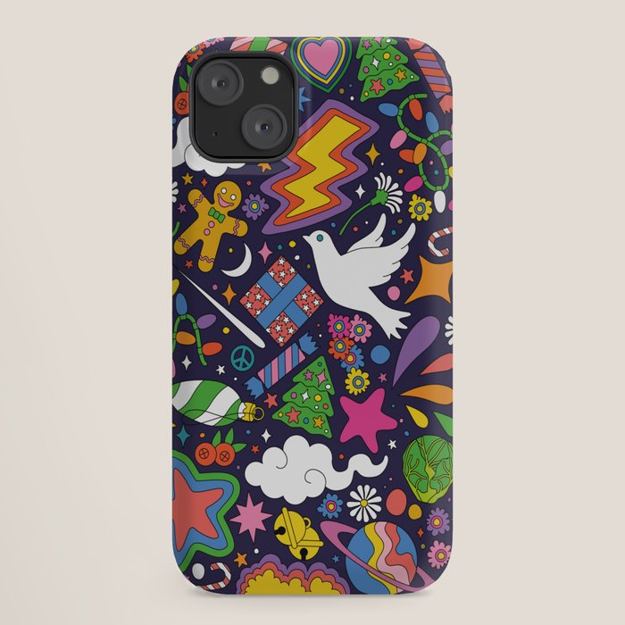 60s 70s psychedelic Modern Christmas Confetti Pattern iPhone Case