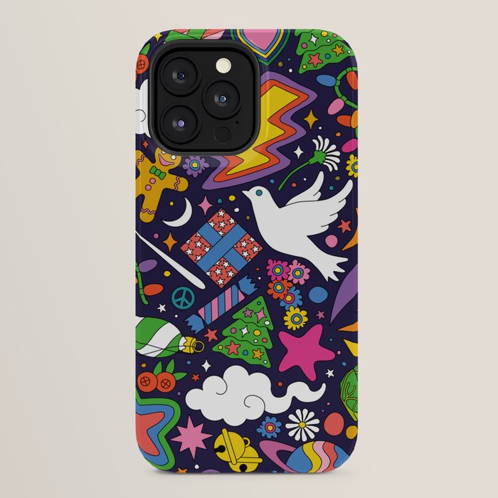 60s 70s psychedelic Modern Christmas Confetti Pattern iPhone Case