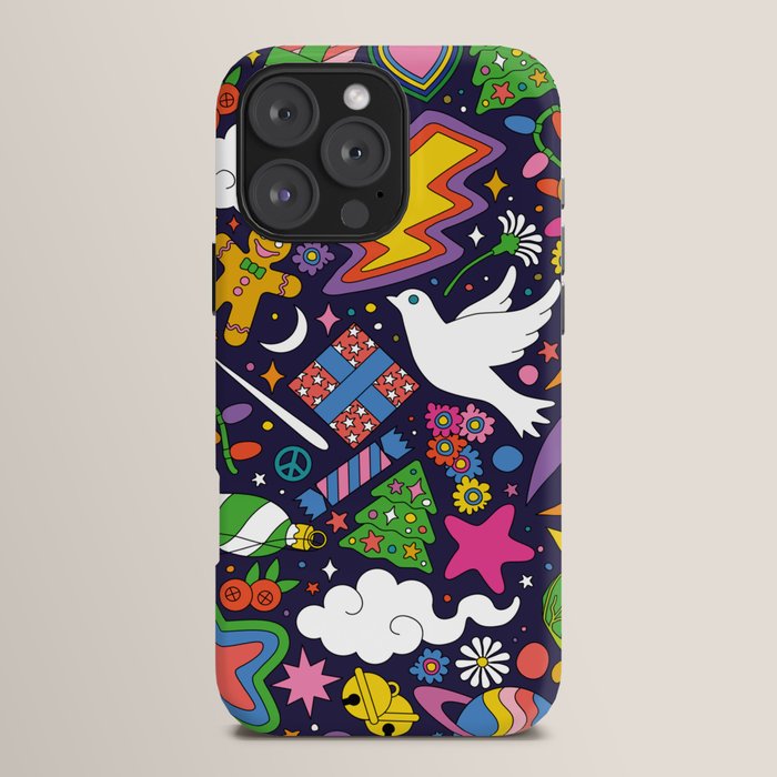 60s 70s psychedelic Modern Christmas Confetti Pattern iPhone Case