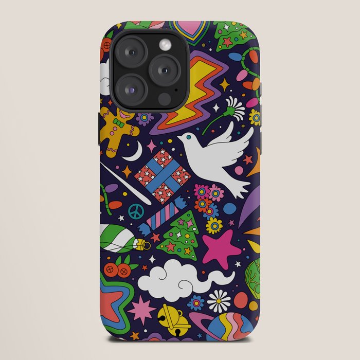 60s 70s psychedelic Modern Christmas Confetti Pattern iPhone Case
