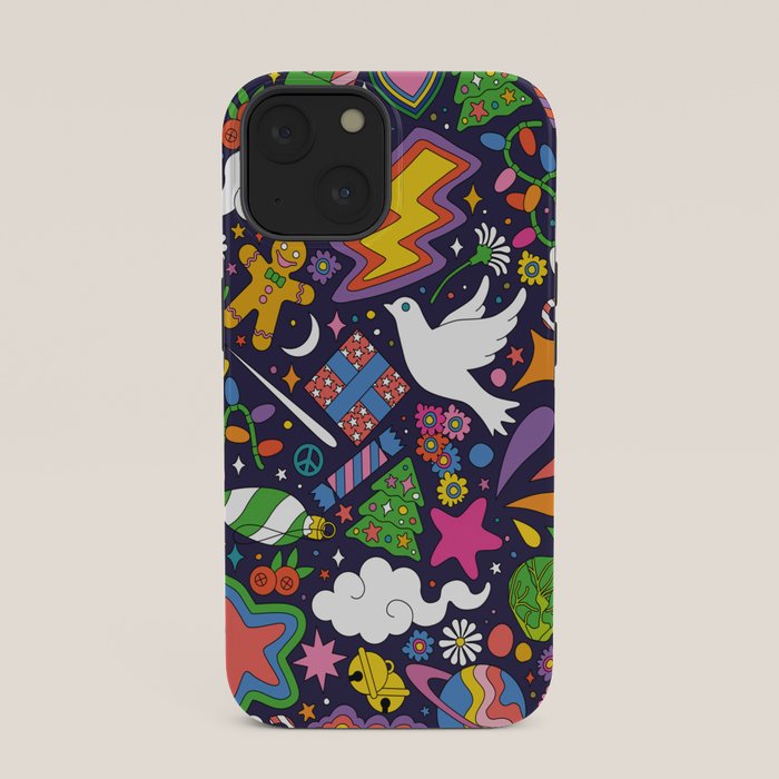 60s 70s psychedelic Modern Christmas Confetti Pattern iPhone Case