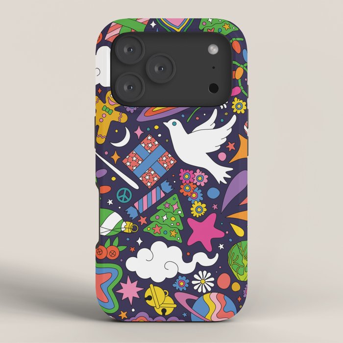 60s 70s psychedelic Modern Christmas Confetti Pattern iPhone Case