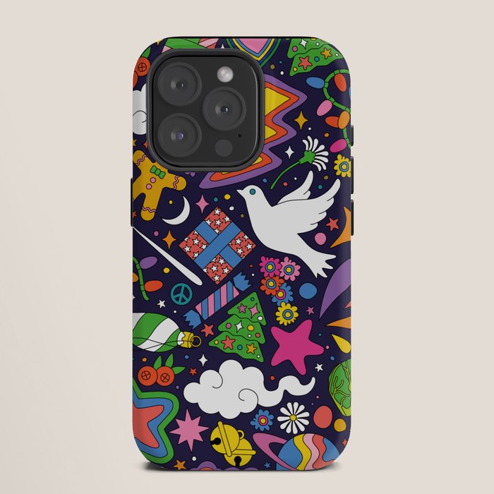 60s 70s psychedelic Modern Christmas Confetti Pattern iPhone Case