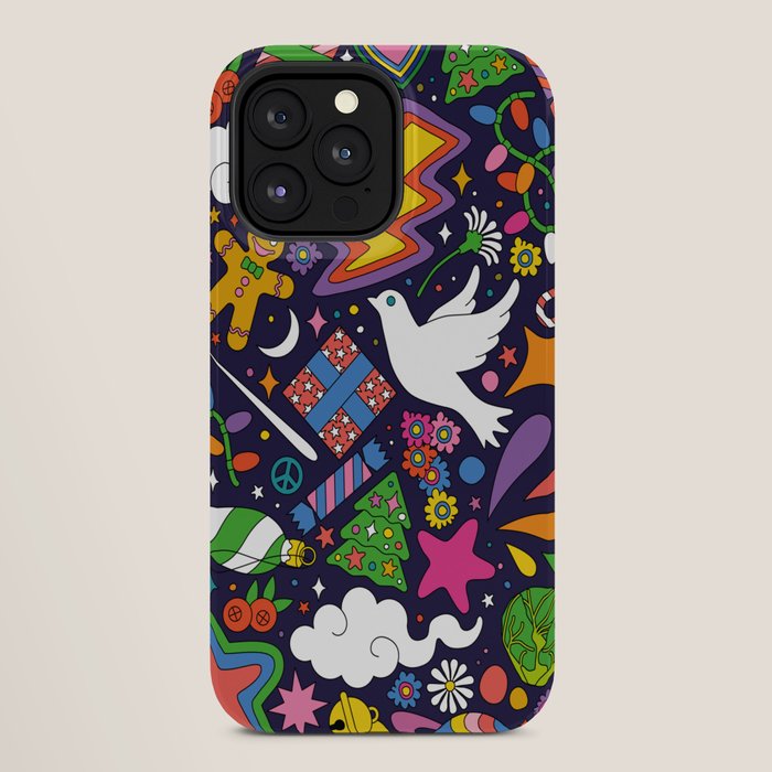 60s 70s psychedelic Modern Christmas Confetti Pattern iPhone Case