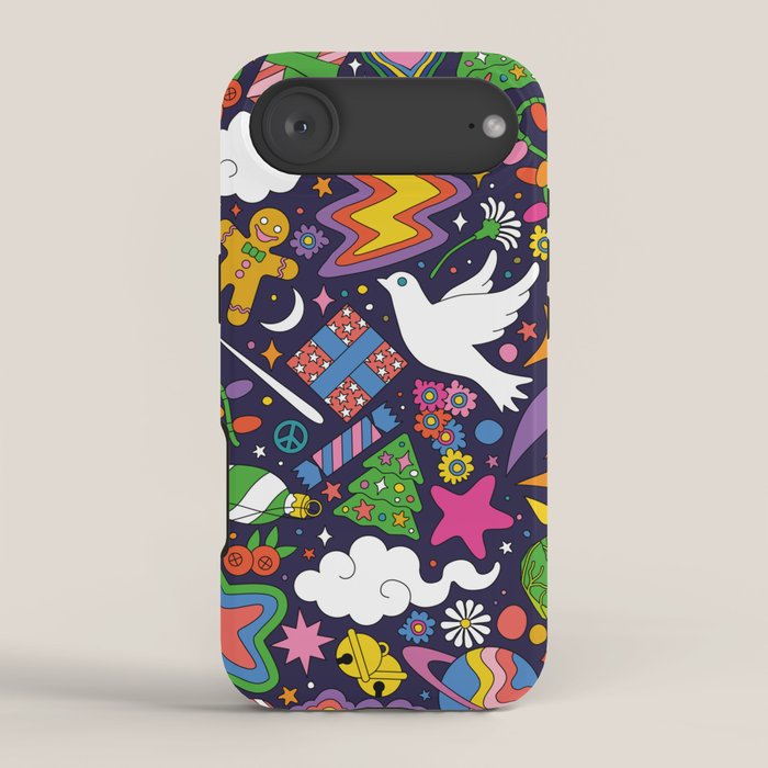 60s 70s psychedelic Modern Christmas Confetti Pattern iPhone Case