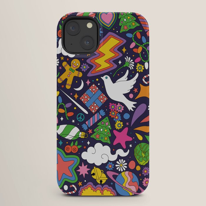 60s 70s psychedelic Modern Christmas Confetti Pattern iPhone Case