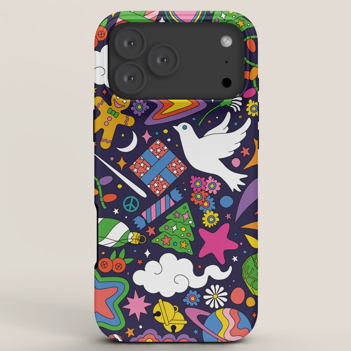 60s 70s psychedelic Modern Christmas Confetti Pattern iPhone Case