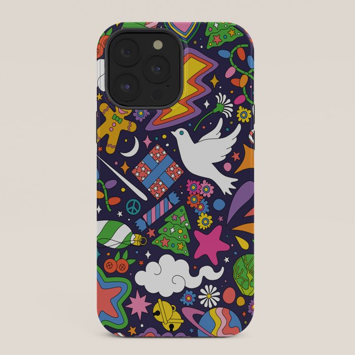 60s 70s psychedelic Modern Christmas Confetti Pattern iPhone Case