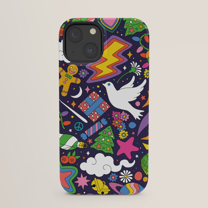 60s 70s psychedelic Modern Christmas Confetti Pattern iPhone Case