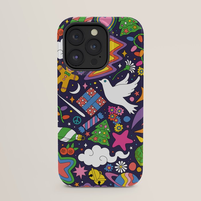 60s 70s psychedelic Modern Christmas Confetti Pattern iPhone Case