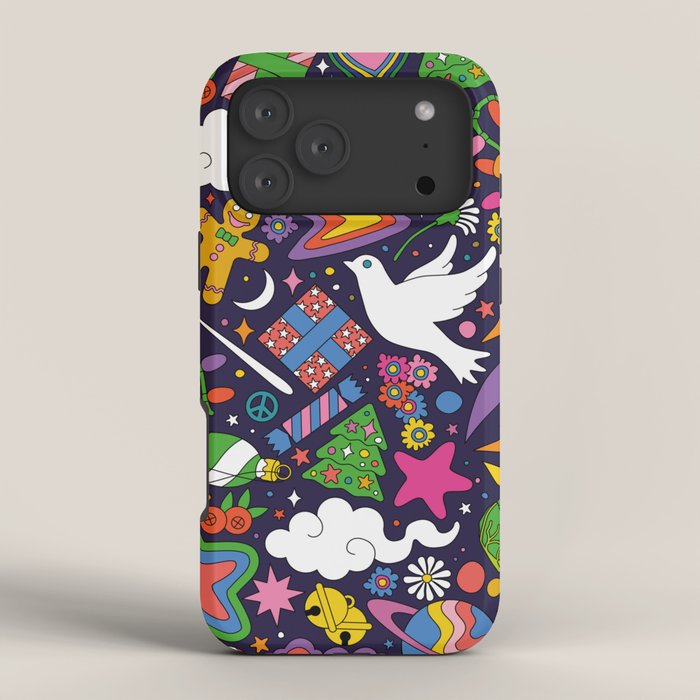 60s 70s psychedelic Modern Christmas Confetti Pattern iPhone Case
