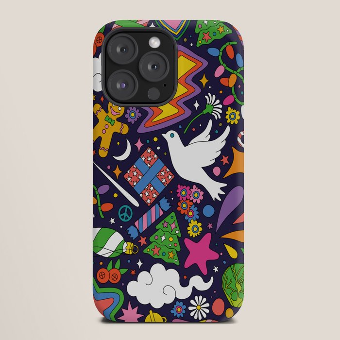 60s 70s psychedelic Modern Christmas Confetti Pattern iPhone Case