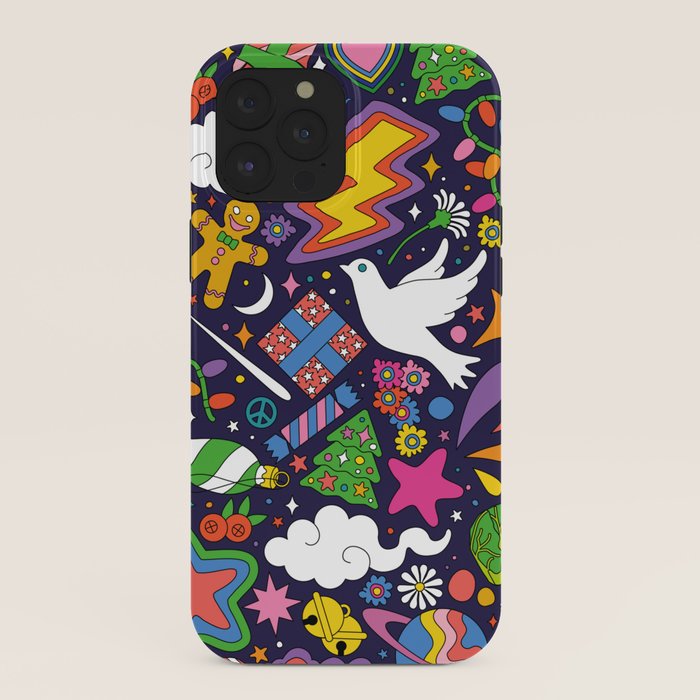 60s 70s psychedelic Modern Christmas Confetti Pattern iPhone Case
