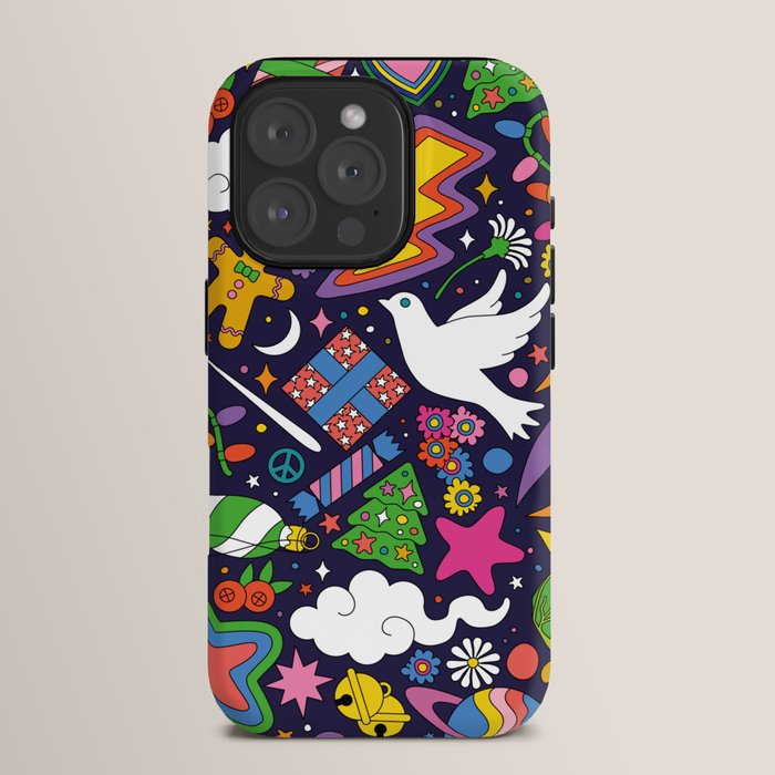 60s 70s psychedelic Modern Christmas Confetti Pattern iPhone Case