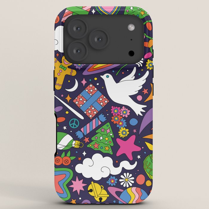 60s 70s psychedelic Modern Christmas Confetti Pattern iPhone Case