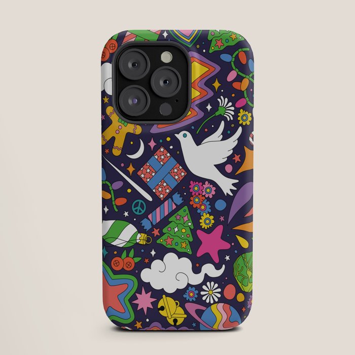 60s 70s psychedelic Modern Christmas Confetti Pattern iPhone Case