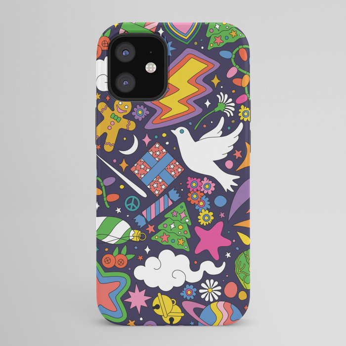 60s 70s psychedelic Modern Christmas Confetti Pattern iPhone Case