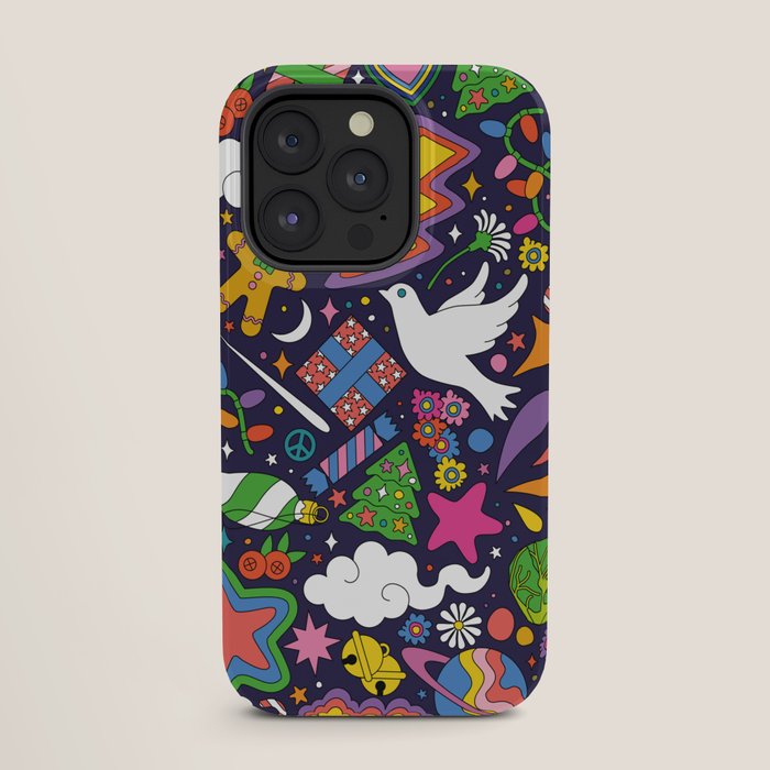 60s 70s psychedelic Modern Christmas Confetti Pattern iPhone Case