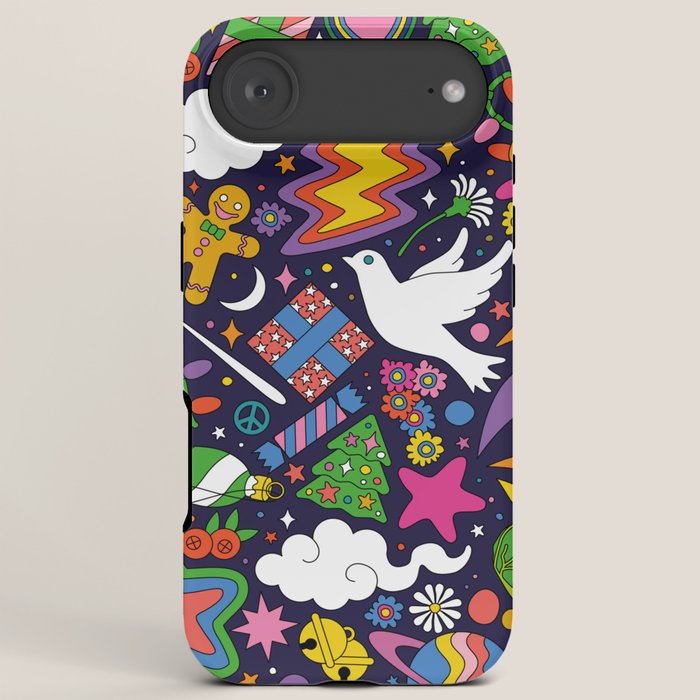 60s 70s psychedelic Modern Christmas Confetti Pattern iPhone Case