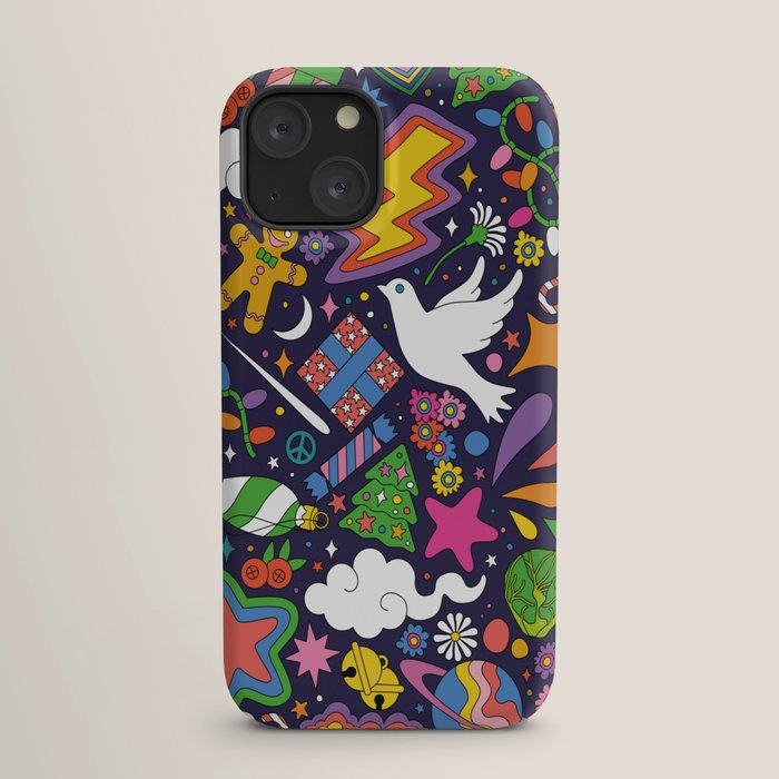 60s 70s psychedelic Modern Christmas Confetti Pattern iPhone Case