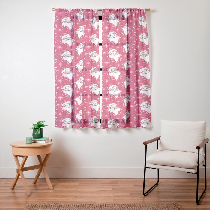 Tis The Season Retro Santa Red White Pattern Window Curtain