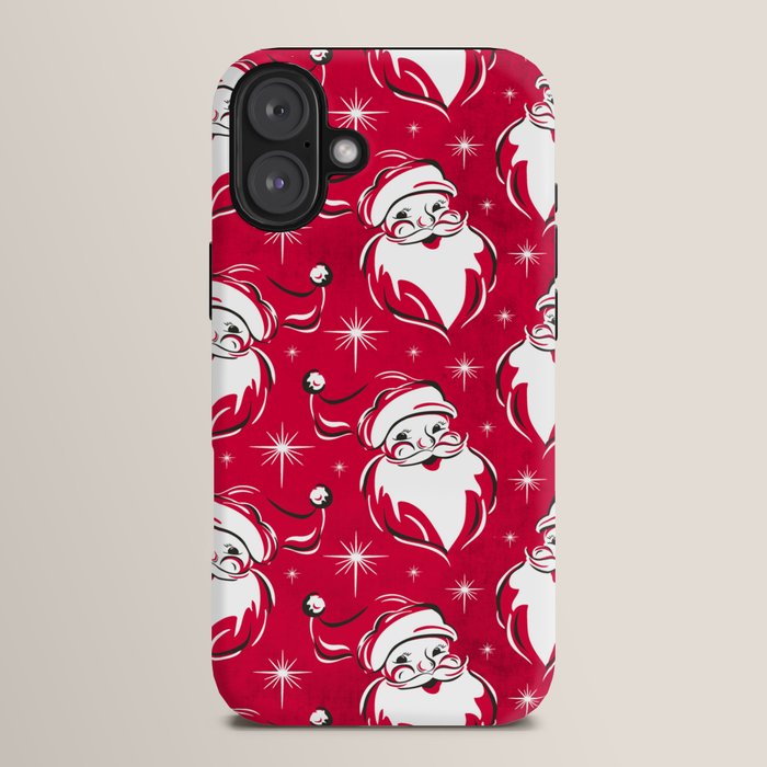 Tis The Season Retro Santa Red White Pattern iPhone Case