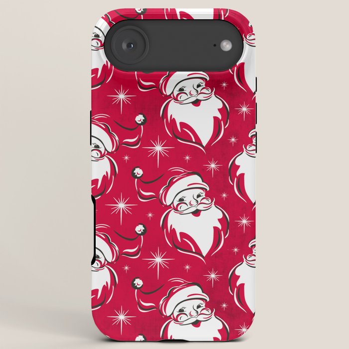 Tis The Season Retro Santa Red White Pattern iPhone Case