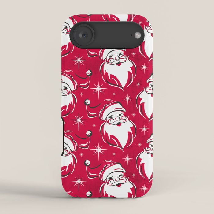 Tis The Season Retro Santa Red White Pattern iPhone Case