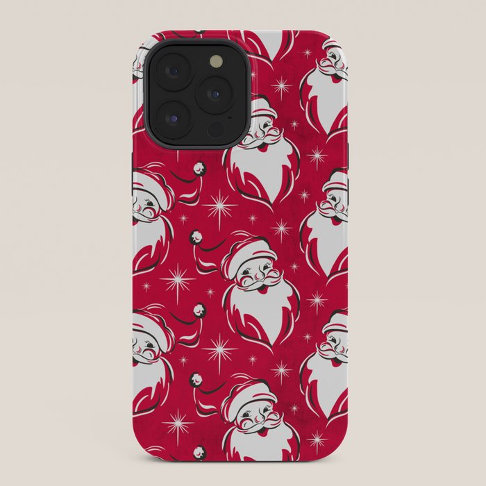 Tis The Season Retro Santa Red White Pattern iPhone Case