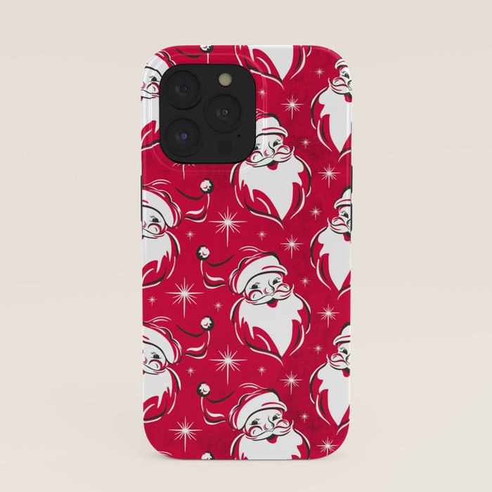 Tis The Season Retro Santa Red White Pattern iPhone Case
