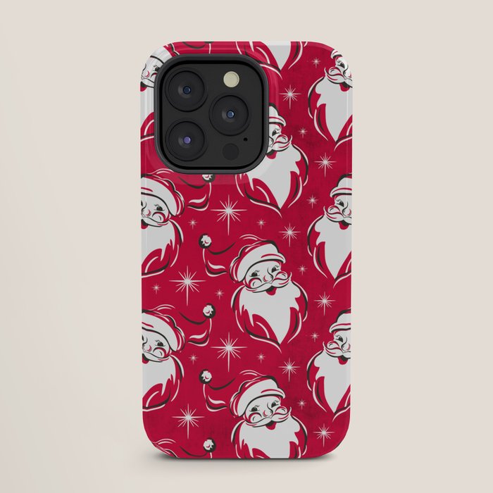 Tis The Season Retro Santa Red White Pattern iPhone Case