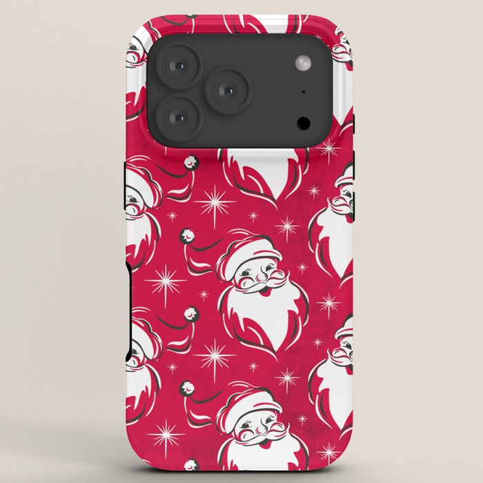 Tis The Season Retro Santa Red White Pattern iPhone Case