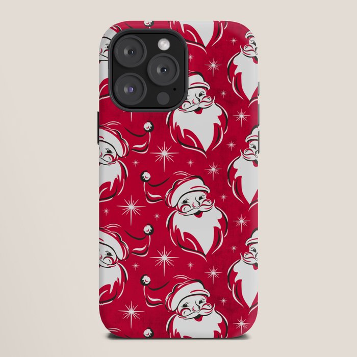 Tis The Season Retro Santa Red White Pattern iPhone Case