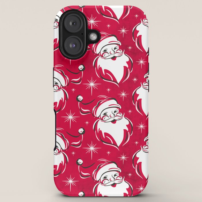 Tis The Season Retro Santa Red White Pattern iPhone Case