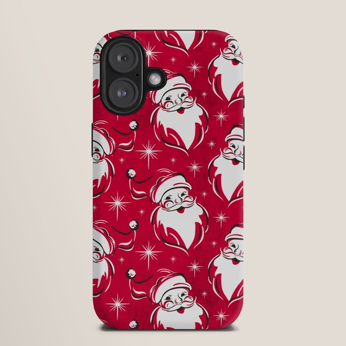 Tis The Season Retro Santa Red White Pattern iPhone Case