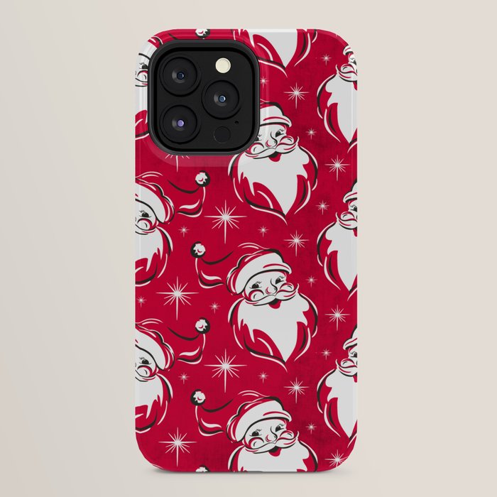 Tis The Season Retro Santa Red White Pattern iPhone Case