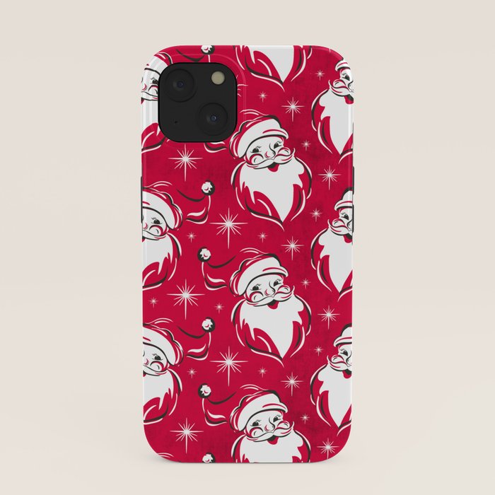 Tis The Season Retro Santa Red White Pattern iPhone Case